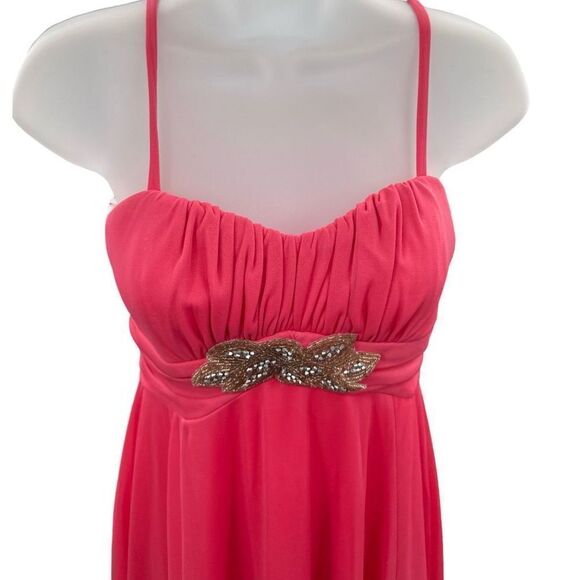BCX Juniors Dress Size 3 Bright Coral Beaded Empire Waist Cocktail Party Cute - Picture 2 of 7